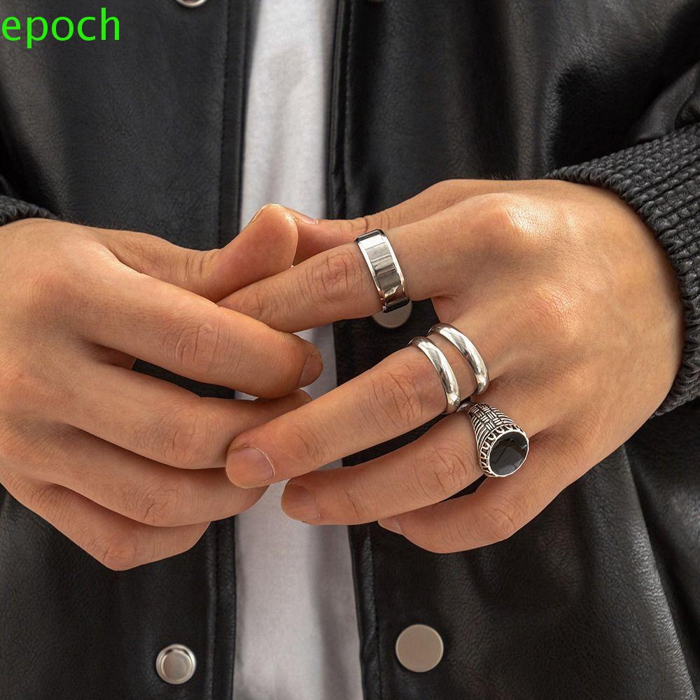 EPOCH Men Ring Set Cool Geometric Letter Hexagon Birthday Gift Star