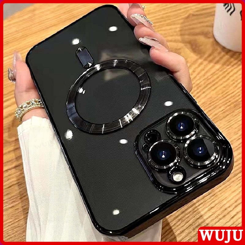 WUJU Plating Luxury Wireless Charging Transparent Magnetic Phone Case