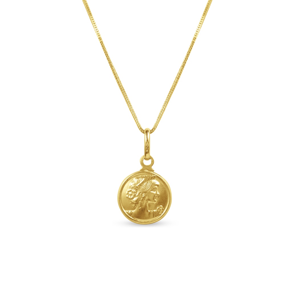 F&C JEWELRY LIBERTY COIN PENDANT WITH FOXTAIL CHAIN IN 18K YELLOW GOLD ...