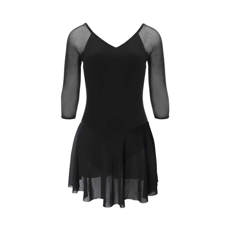 Women Gymnastics Leotard with Skirt Black Dance Leotard With Soft Mesh