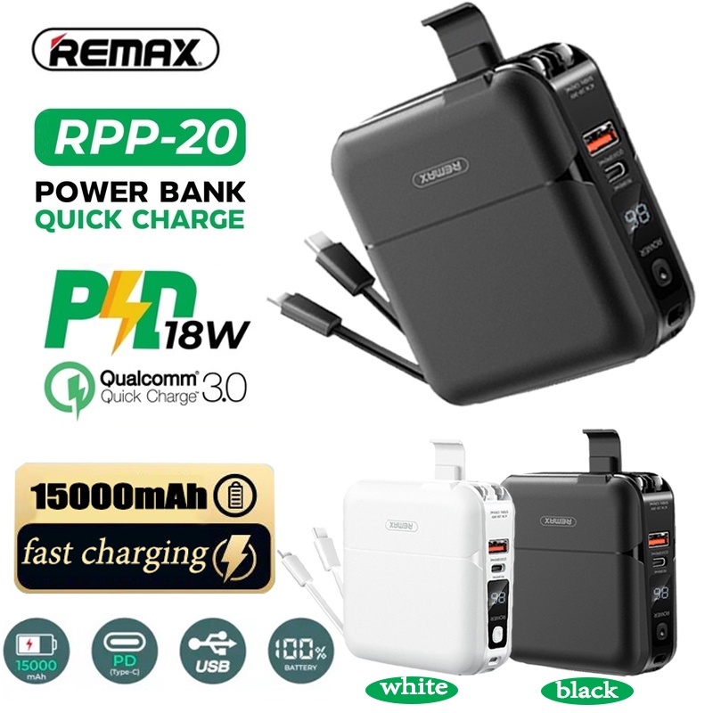 REMAX RPP-20 4 In 1 Powerbank 15000mAh 18W Fast Charge PD+QC3.0 Fast ...