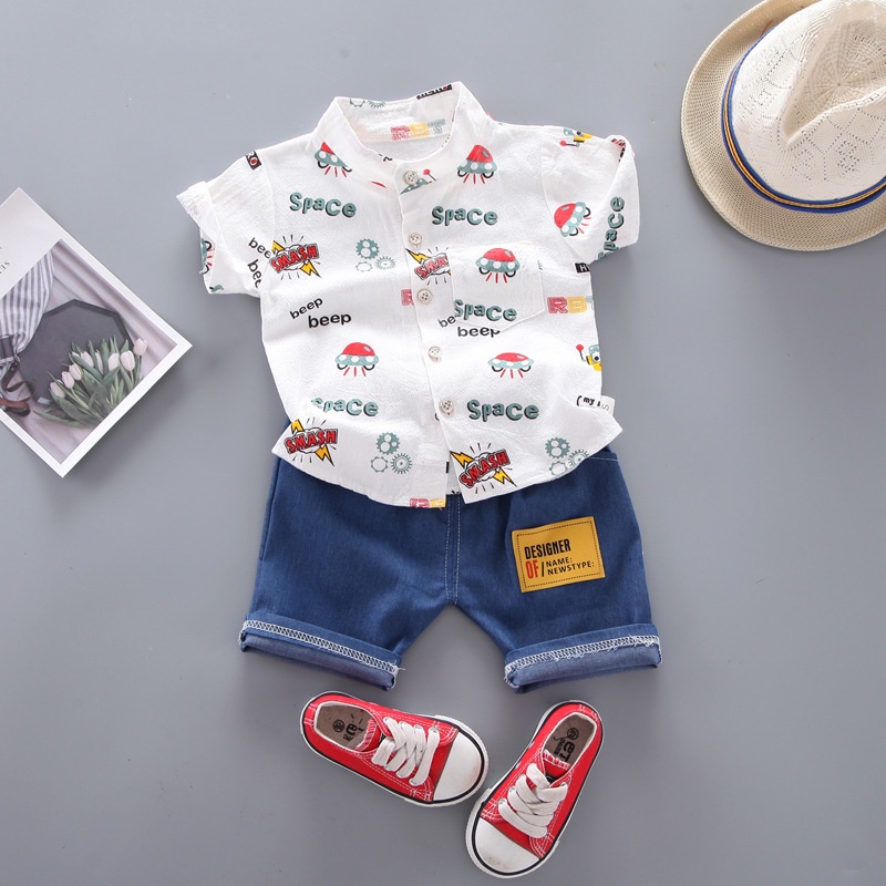 Outfit for Baby Boy 1 Year Old Costume White Shirt Space Print Shorts