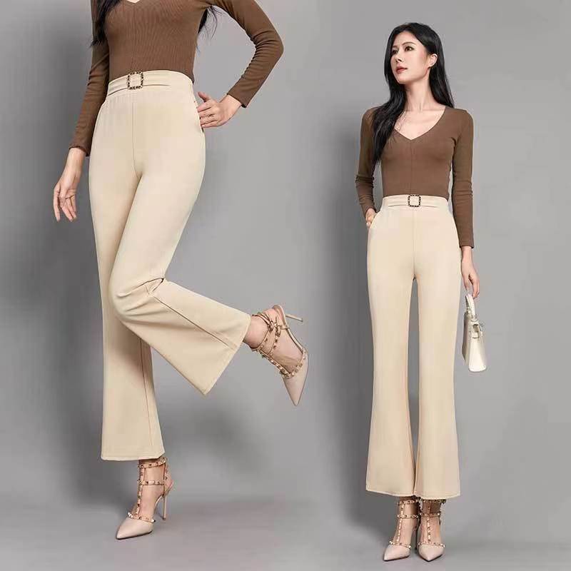 DAMENER S-3XL Plus Size 25-40 Ice Silk Micro Flare Pants Women's High Waist  Slim Drop Cropped Pants 40-80kg