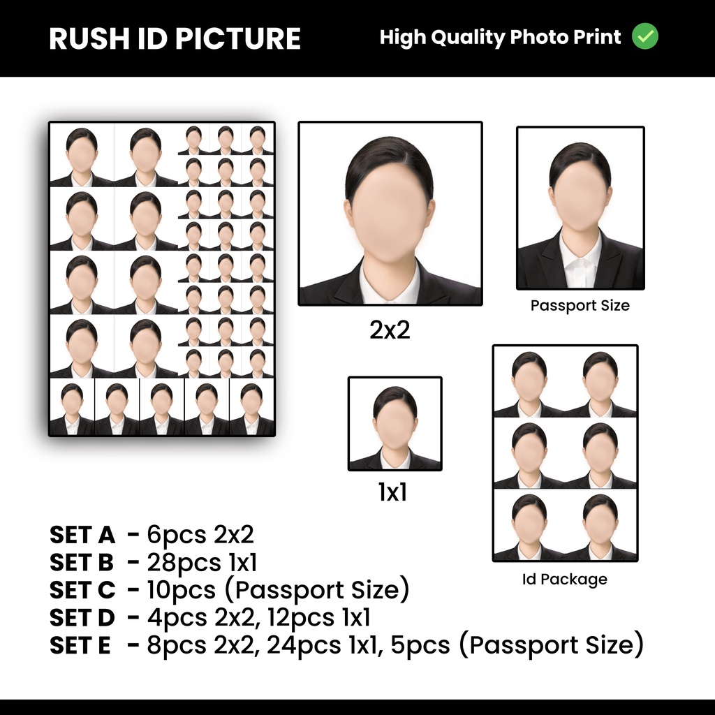 Rush Id Picture Photo Printing 2x2 1x1 Passport Size Shopee
