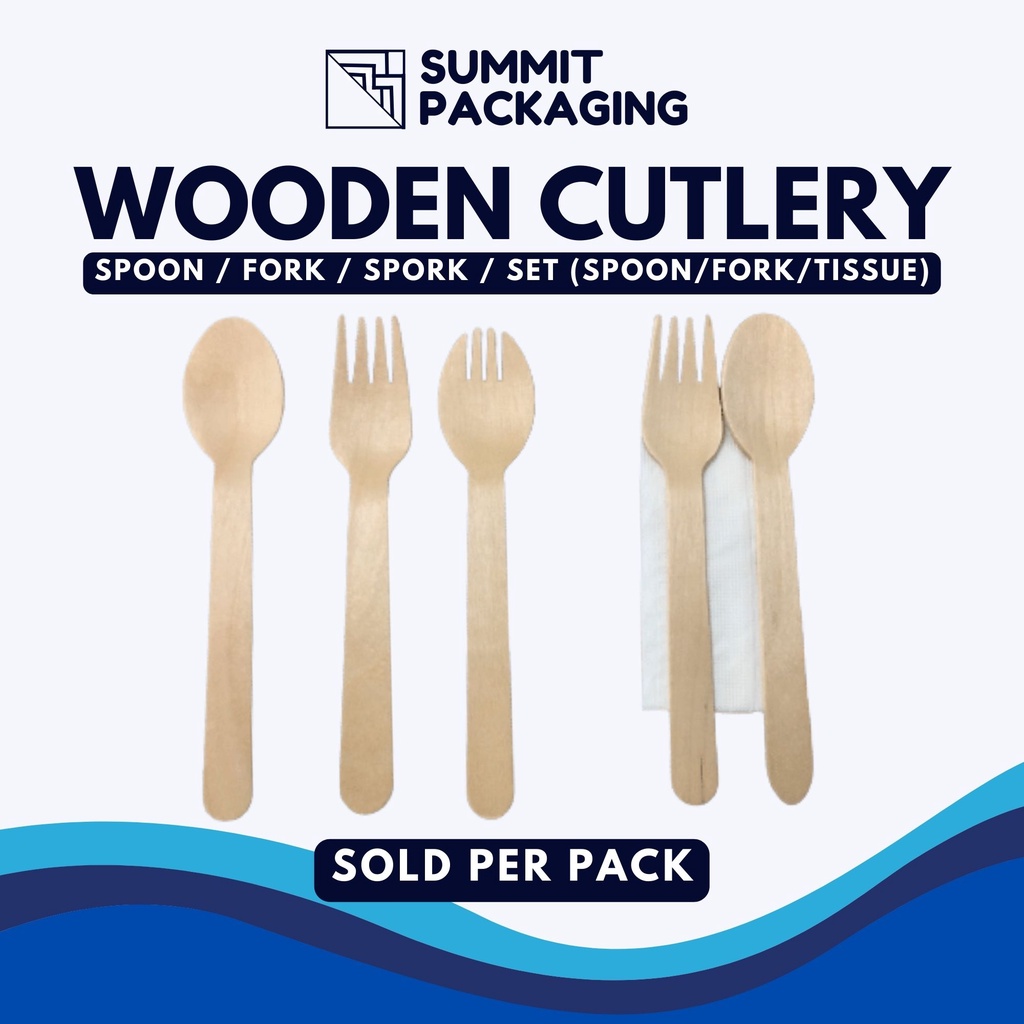 [25pcs] Wooden Disposable Utensils Spoon / Fork / Spork / 3in1 w
