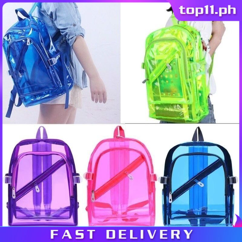 Transparent Backpack Plastic Waterproof Pvc Zipper Shoulder Bag Candy ...