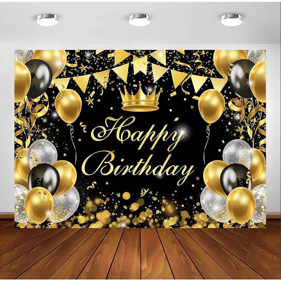 Black and Gold Happy Birthday Backdrop for Boy Men Prince Royal Black ...