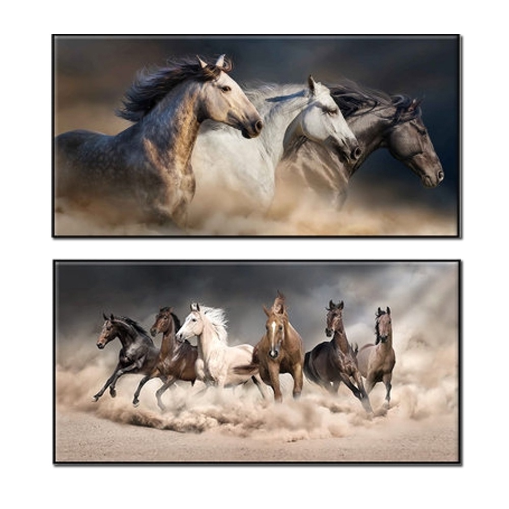 Black and White Running Horses Canvas Paintings Modern Animal Wall Art ...