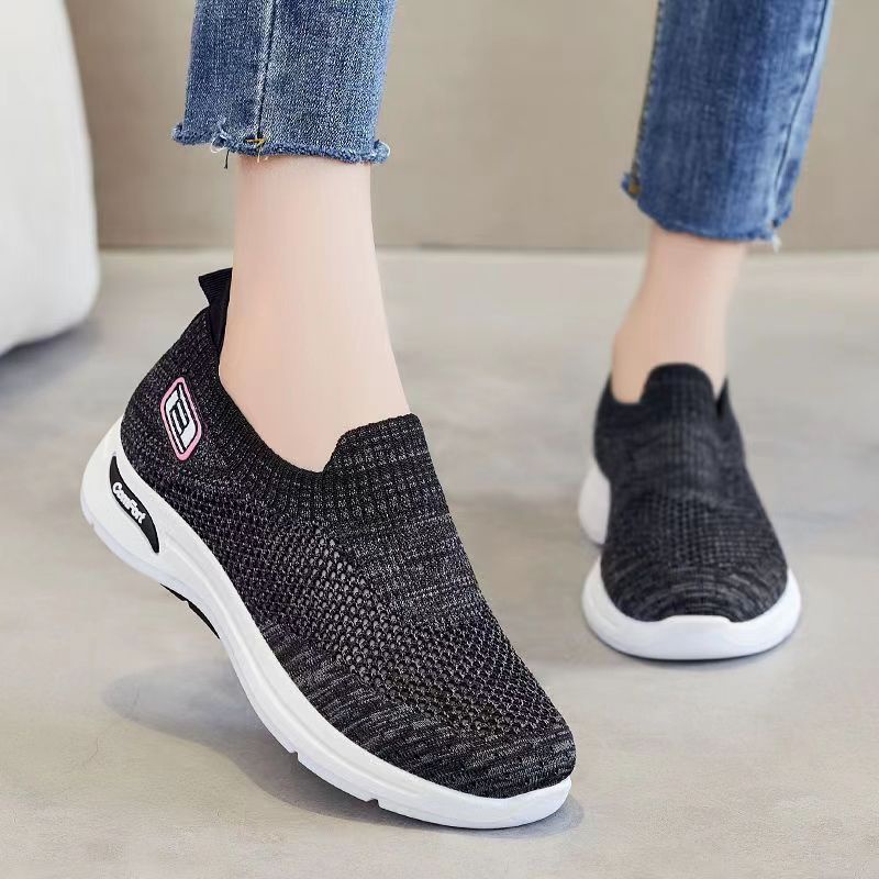 Comfortable Walking Shoes for Women Slip On Shoes 2023 New Korean Fashion Black Rubber Sneaker Lady Shopee Philippines