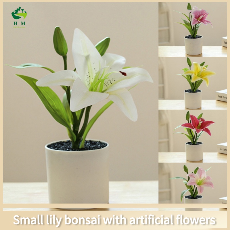 Fake Flower Pot Simulated Easy Care Plastic Realistic Lily Bonsai