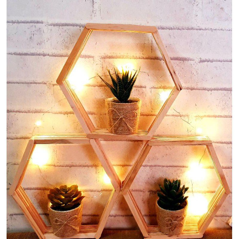 KAYU Craftivy HEXAGON FRAME RUSTIC Wood Wall Display FRAME Aesthetic