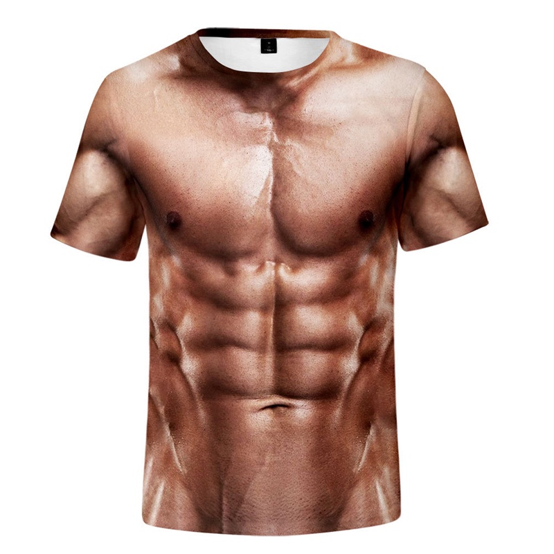 2024 New Funny Six pack Abs Muscle T Shirt For Men Summer Short Sleeve 