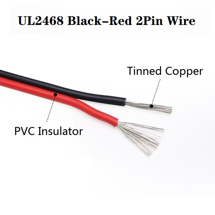 5M UL2468 PVC Insulated Tinned Copper Cable Black Red 2Pin Wires 16AWG ...