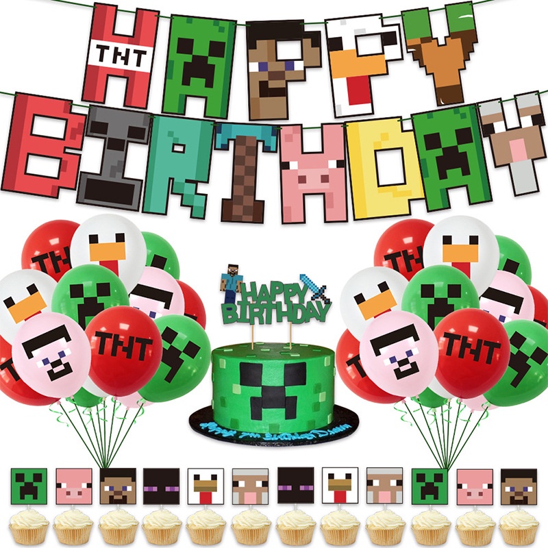 Minecraft Balloon My World Game Theme Latex Balloon Birthday Banner 18 ...