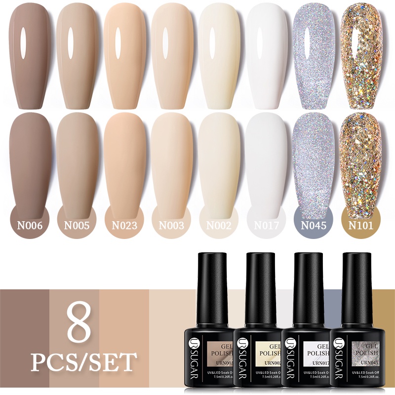 UR SUGAR Set 8 Color Gel Glitter Colorful Soak Off UV Nail Art Varnish ...