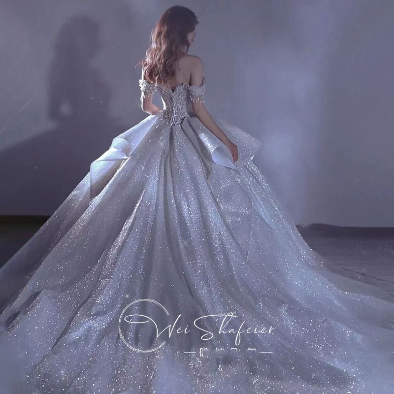 Wedding Dress Trailing Heavy Industry One-shoulder Bridal Temperament Female Forest Super Fairy Dream Starry Sky Skirt