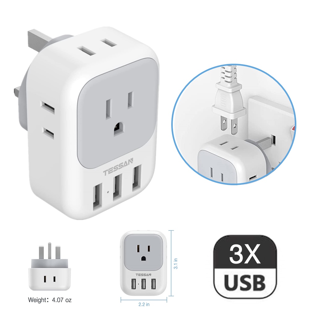 TESSAN Type G Travel Converter Wall Charger with 4 Electrical Outlet