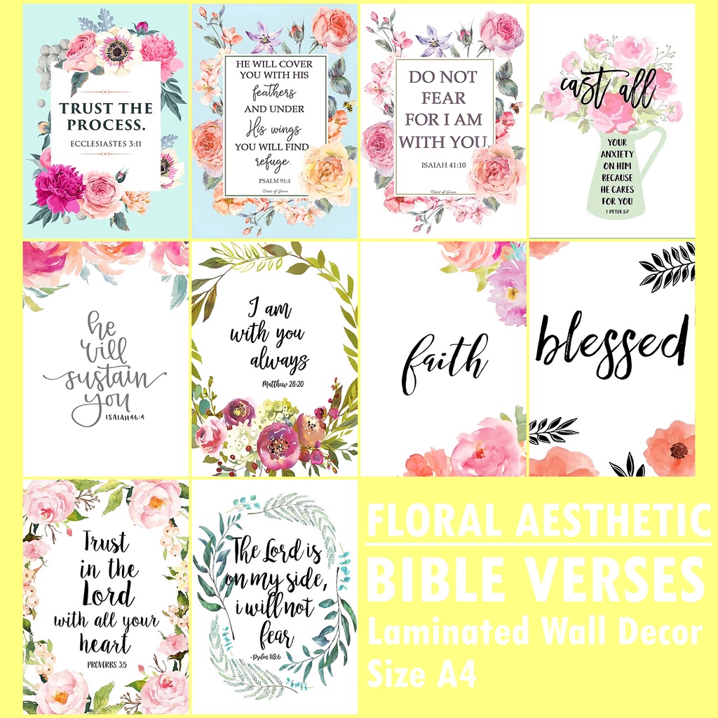 Floral Aesthetic Bible Verse Laminated Wall Decor A4 Size 