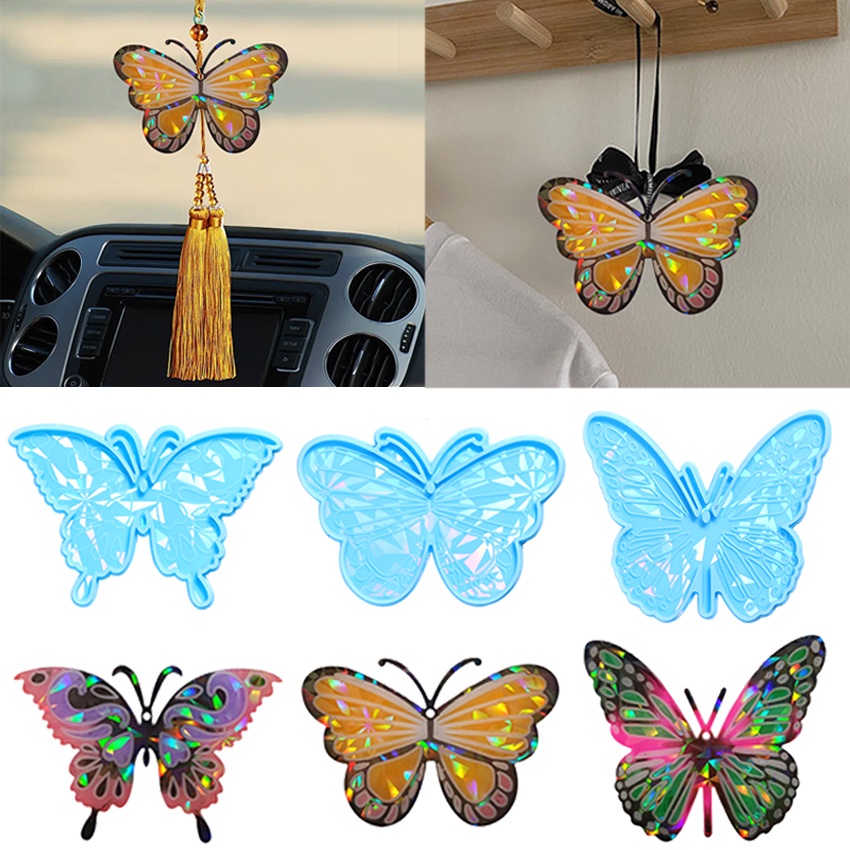 Holographi Laser Butterfly Resin Mold Crystal Keychain Glass Silicone ...