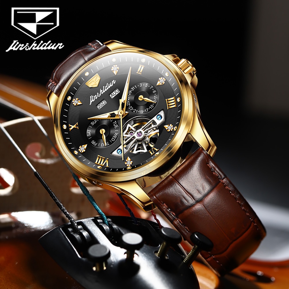 JSDUN Watch For Men Waterproof Original Leather Strap Luminous With Box ...