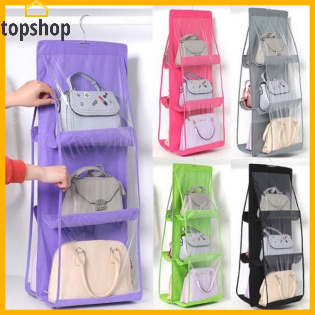 6 Pocket Large Clear Purse Handbag Hanging Storage Bag