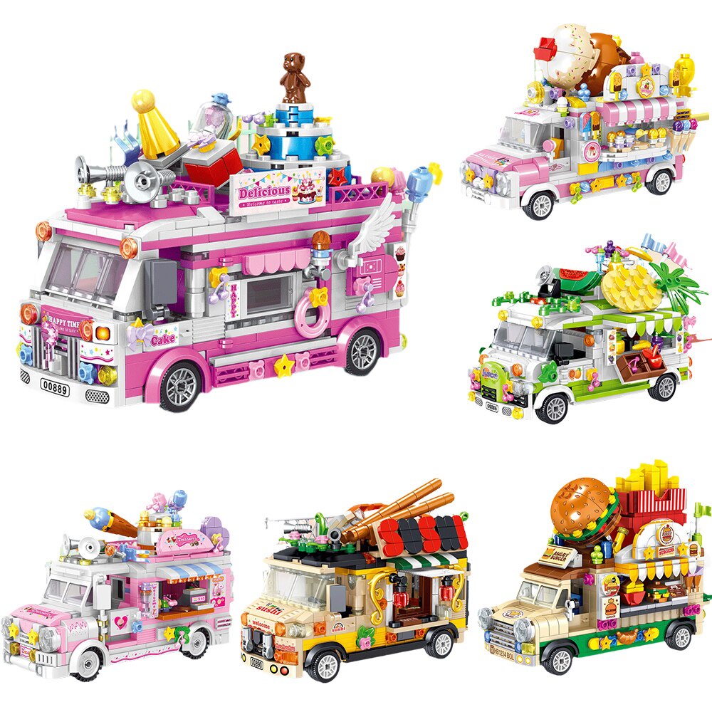 MIni Movable Food Trucks Fruit Dessert Ice Cream Cake Sushi Burger Cars ...