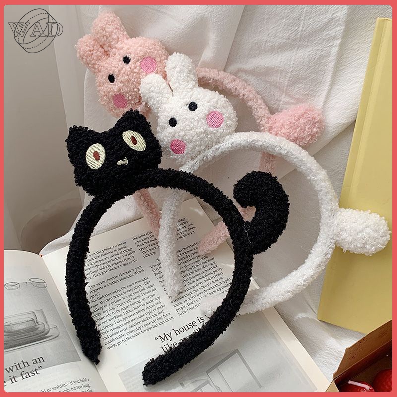 WAD Plush Hair Band Black Cat Hair Band Cartoon Rabbit Curly Hair Clip ...