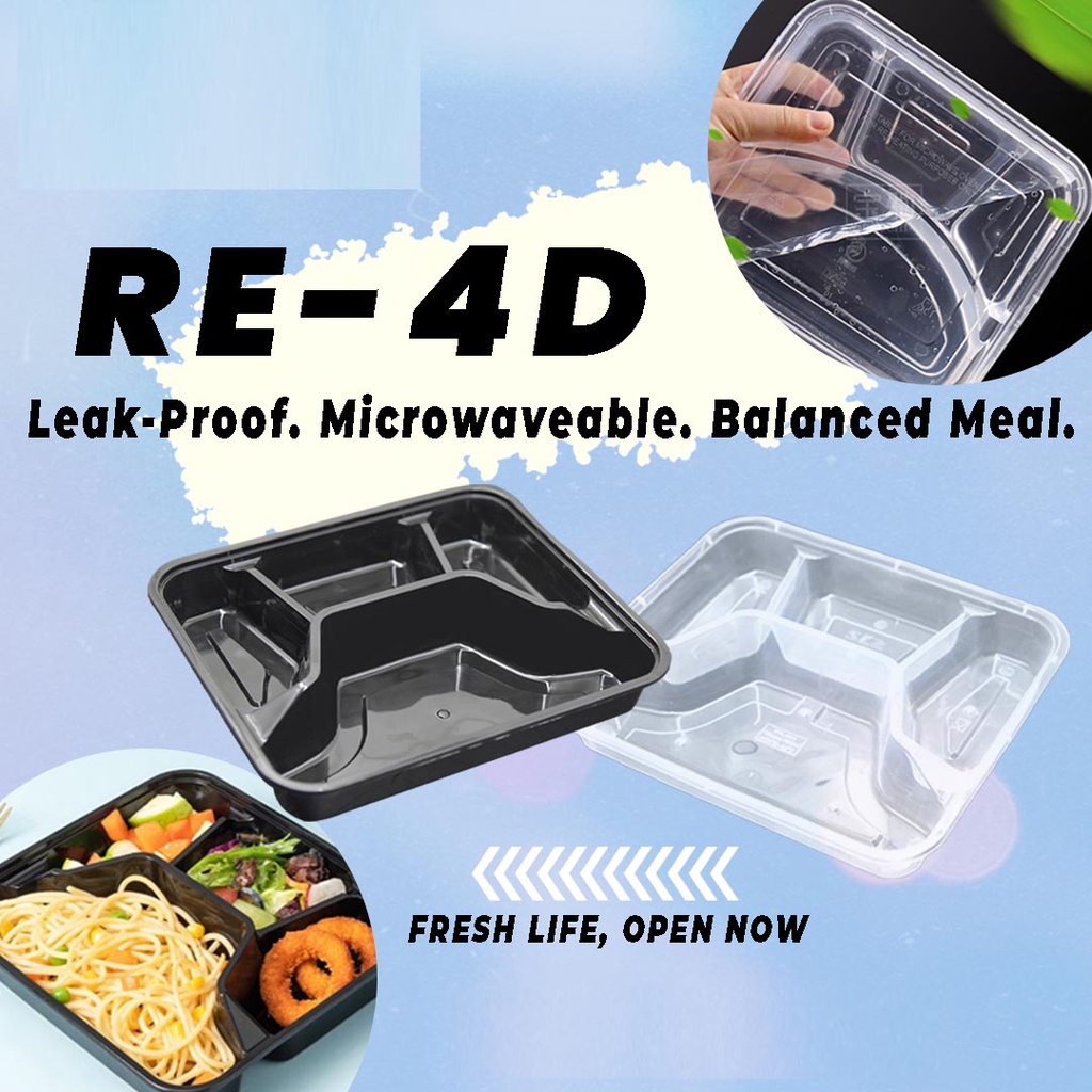 Bento Box BLACK 4div 1000 ml Microwavable RE 4D 10 pcs | Shopee Philippines