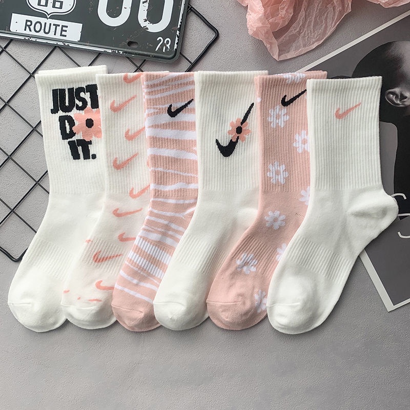 Nike Pink Socks Basketball Long Tube Sports Cotton Socks for men women