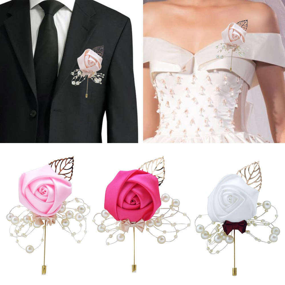 Wedding Prom Corsage Ceremony Flower Brooch Groom Groomsmen Buttonhole ...