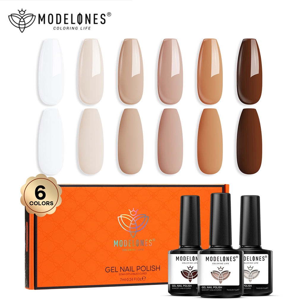 Modelones Gel Nail Polish Set 6 Colors Nude Gel Polish All Seasons Skin Tones Pink Neutral Brown