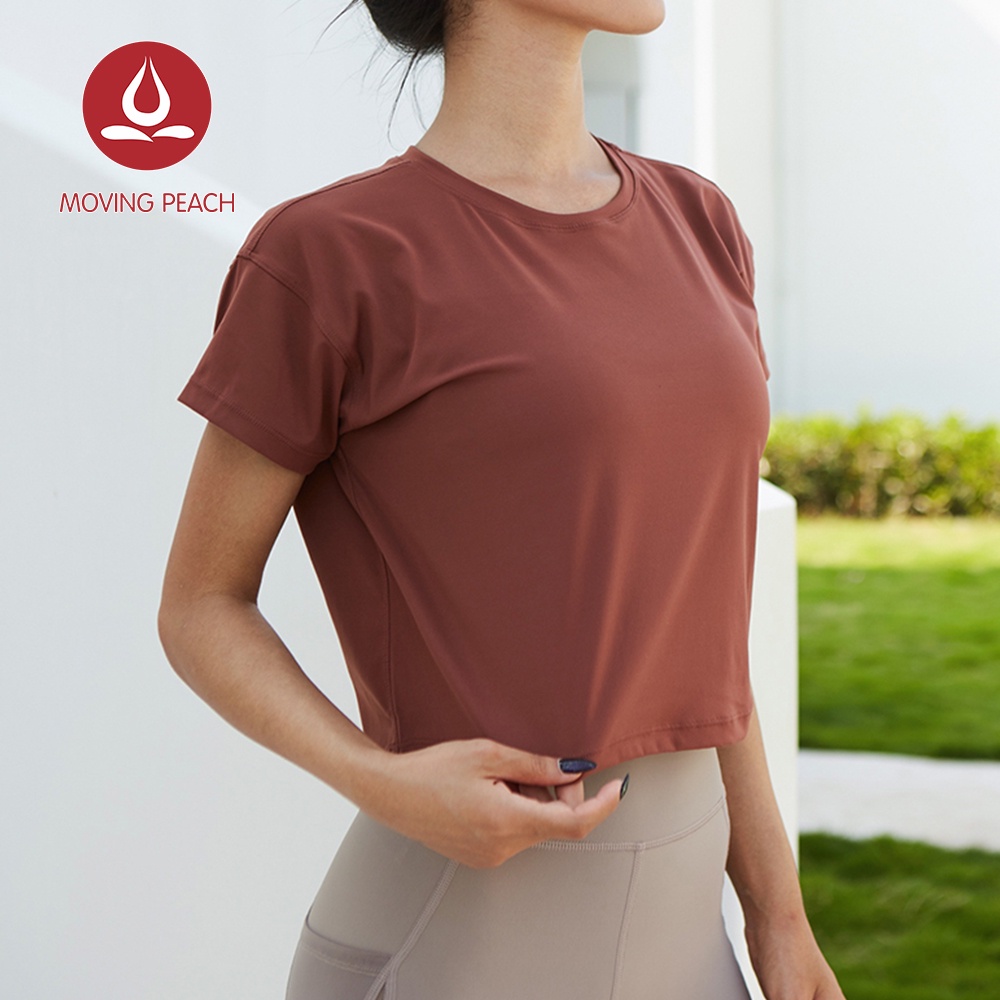 MOVING PEACH Women Fitness T-shirts Sexy Yoga Crop top Loose Quick dry  Training Short sleeves BTQ
