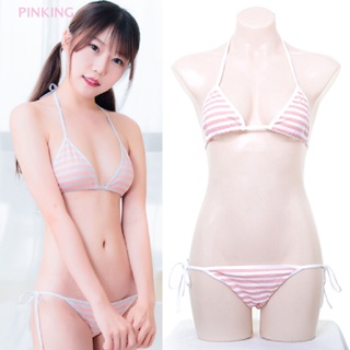 Hot Cute Japanese Style Blue&pink Stripe Panties Bikini Cosplay