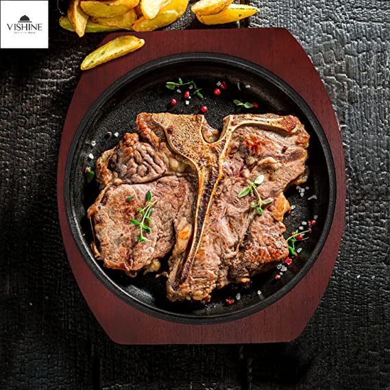 Multi Shape Sizzling Plate Sisig Plate Cast Iron With Wood Base Steak