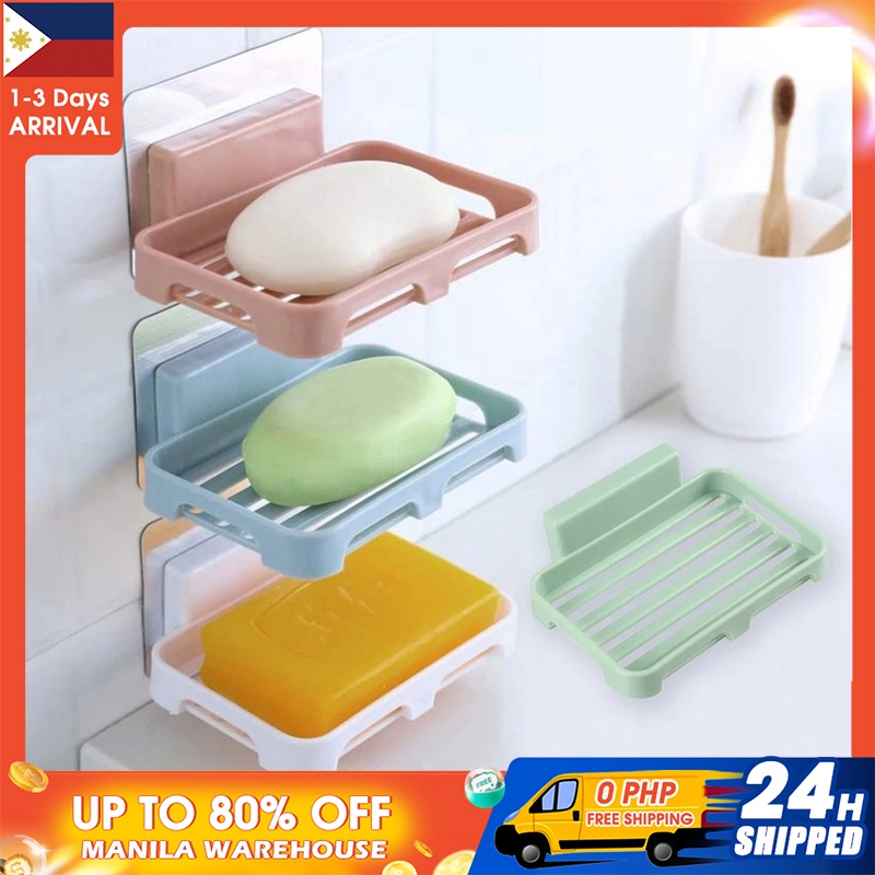 Wall Mounted Soap Sponge Holder Shower Drain Soap Dish Plastic Soaps