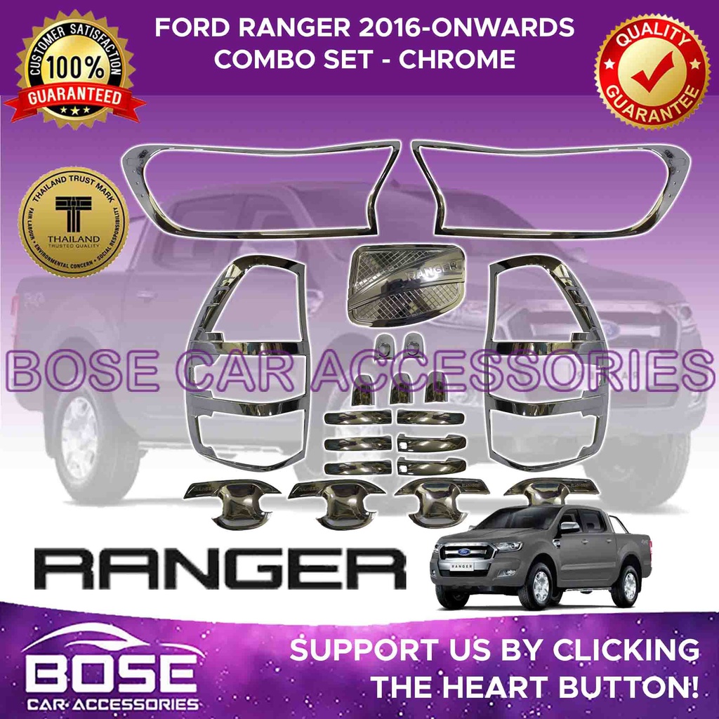 Ford Ranger T7 T8 T9 Wildtrak Garnish Cover Set Black / Chrome 2016 ...