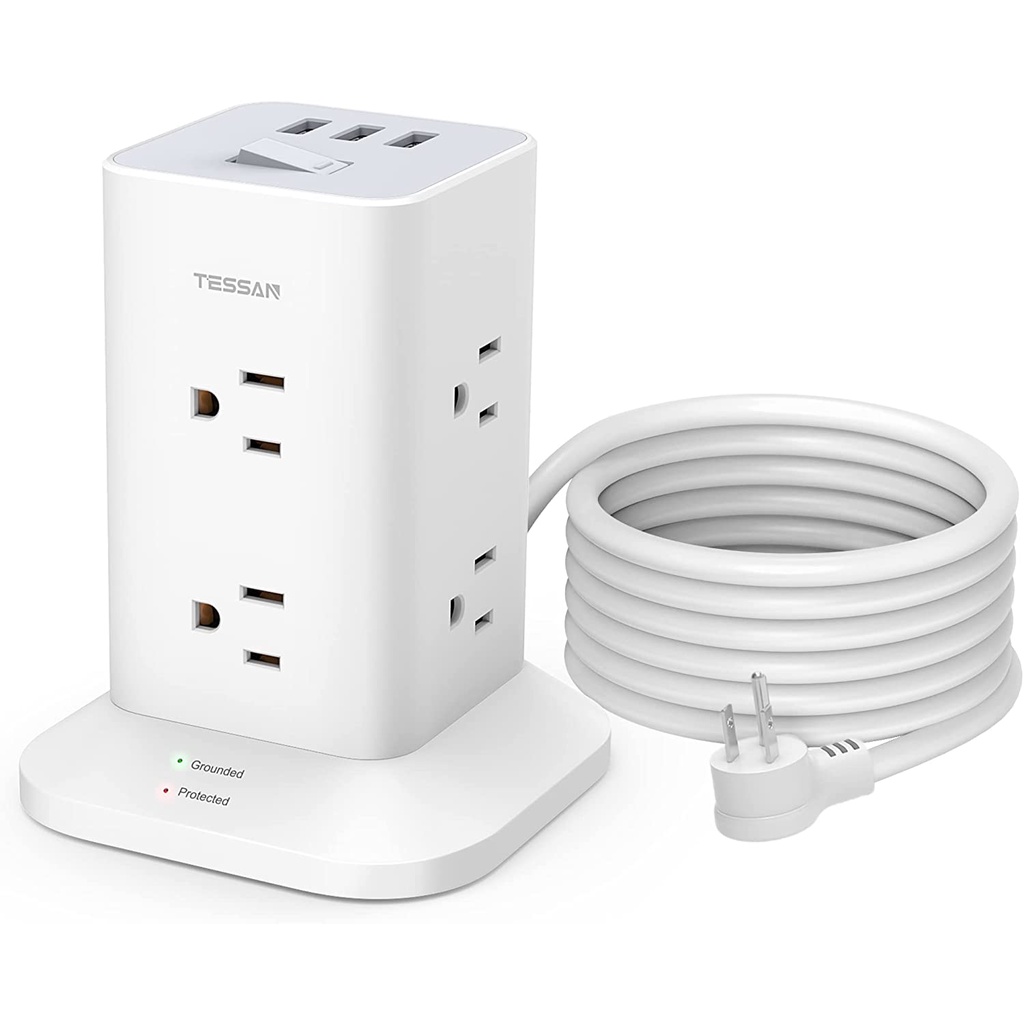 TESSAN Power Strip Surge Protector Socket Flat Plug 6ft Extension Cord