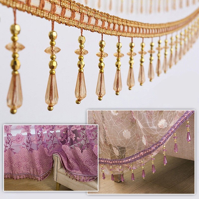 12M Curtain Cord Sewing Tassel Beaded Fringe Trim DIY Costume Crafts ...