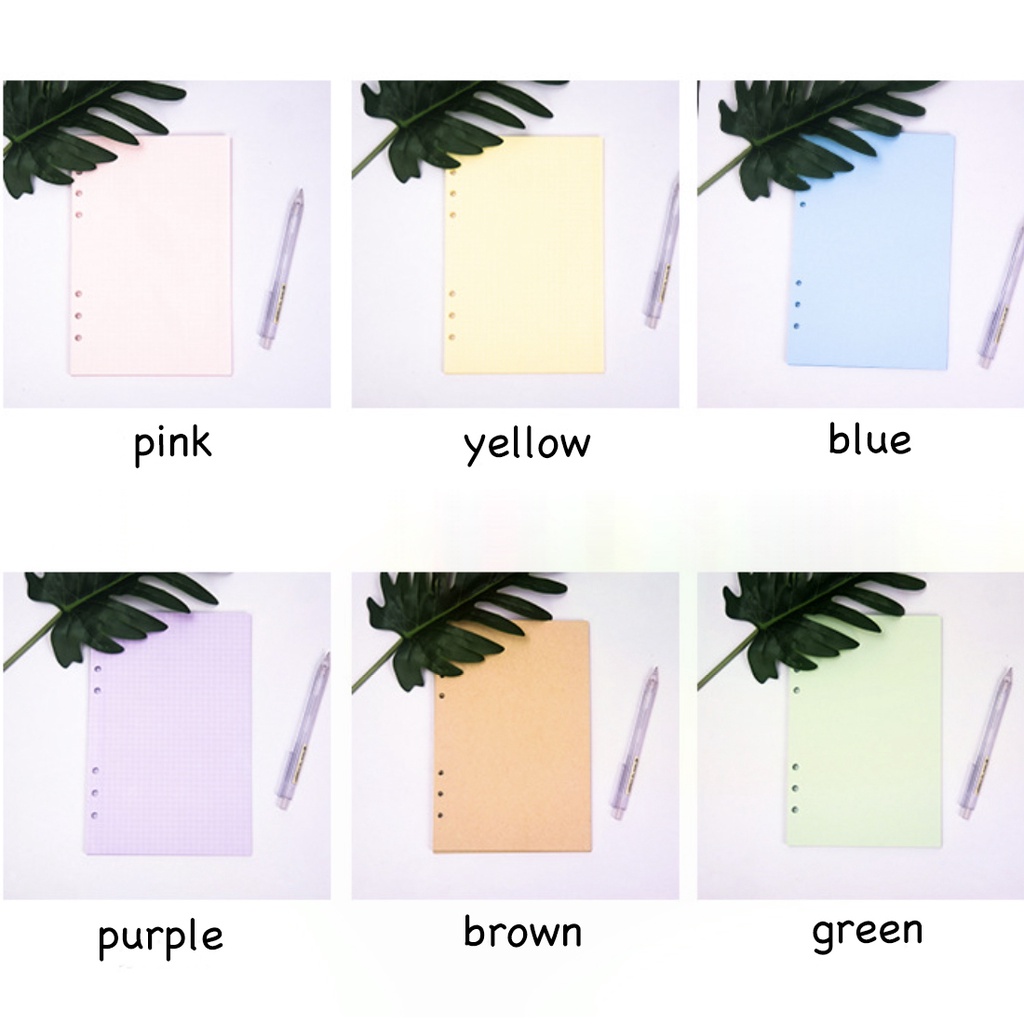 40 Sheets A5 A6 Solid Color 6 Holes Loose Leaf Notebook Refill Spiral ...