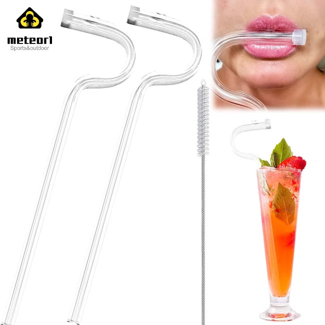 NAT Reusable Glass Drinking Straw With Cleaning Brush Flute Style