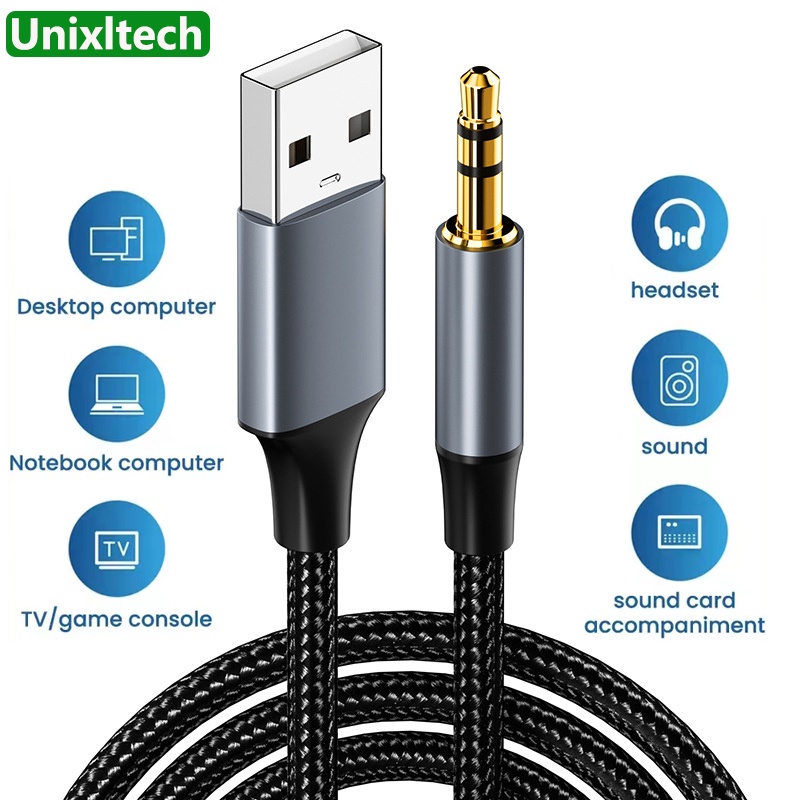USB to 3.5mm Jack Aux Cable Cord for PC PS4 PS5 Auxiliary Audio Adapter