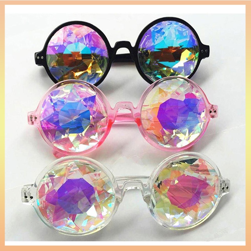 Round Glasses Kaleidoscope Crystal Lens Sunglasses – EDM Rave Party Eyewear, Multicolor Frame, Unbranded