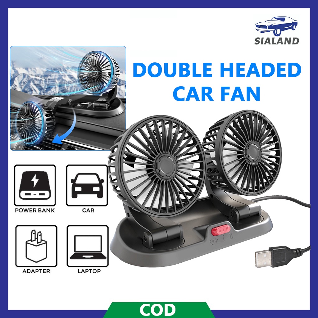 Mini USB Car Fan 2 Speeds Electric Cooling Fan Air Conditioning Truck Dual Head Car Fan Shopee