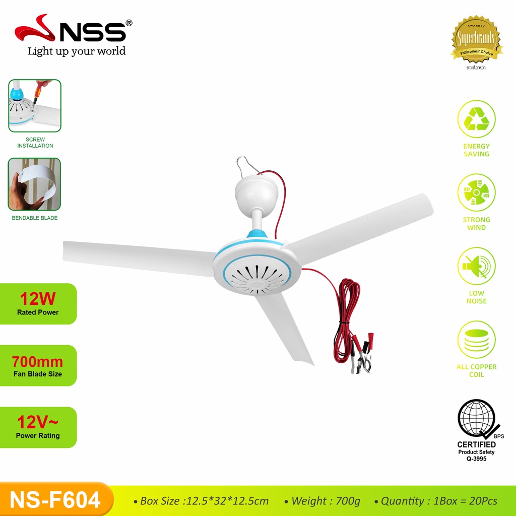 NSS solar DC 12v ceiling fan 15W 250mm to 12W 700mm 3-blade ceiling fan ...