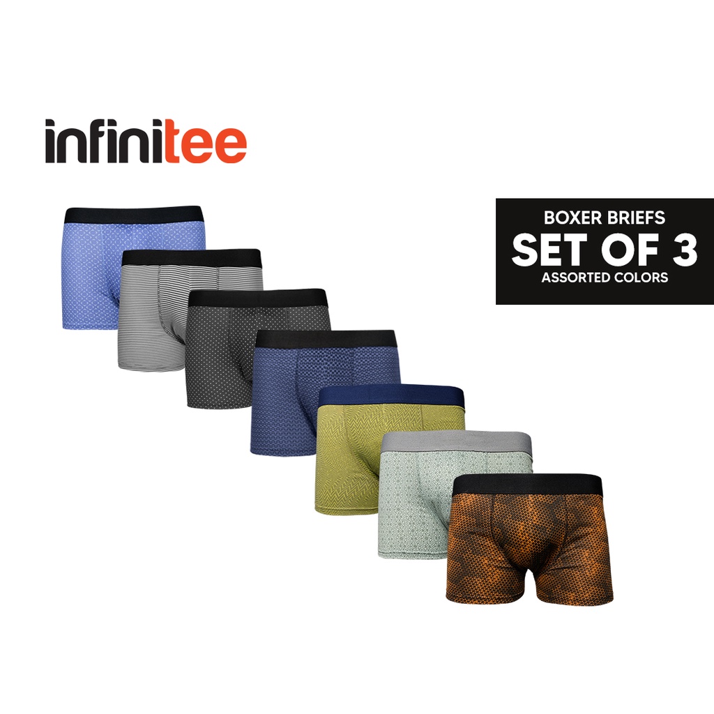 Infinitee Boxer Brief For Men Set of 3pcs Assorted Color Design Cotton ...