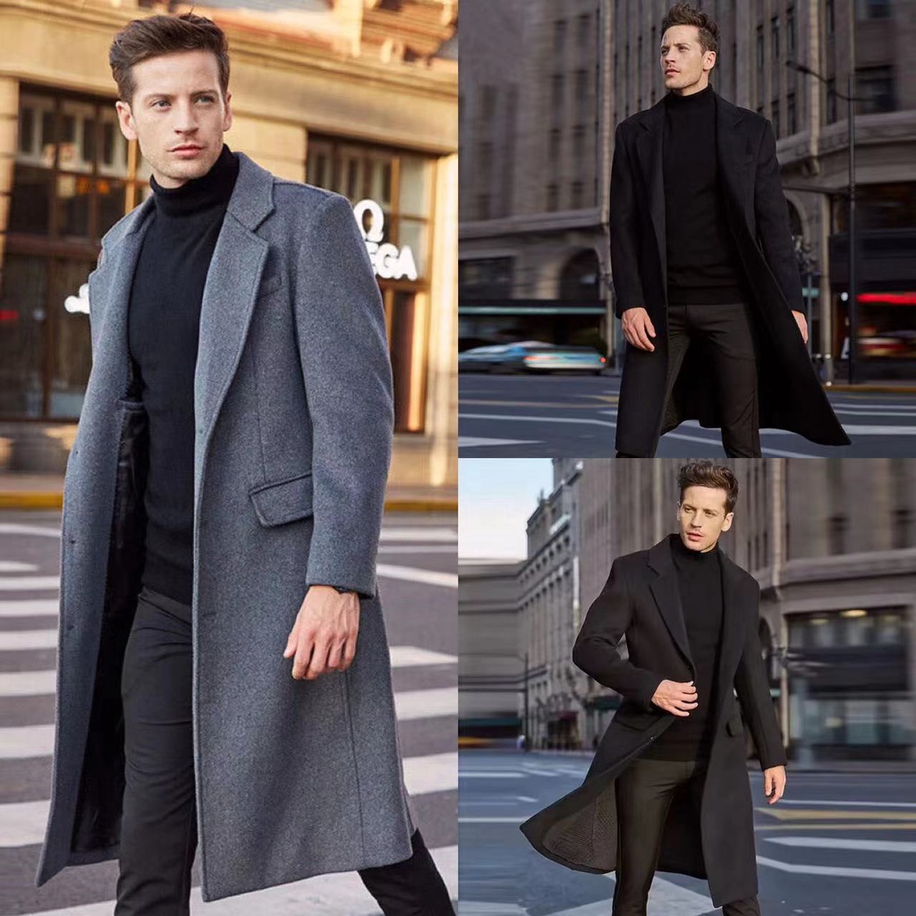 new woolen coat men's long section slim trench coat Autumn and winter ...