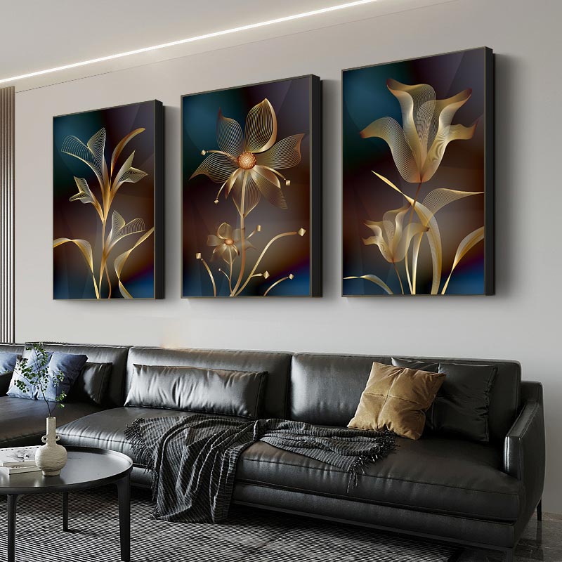 Abstract Luxury Black Golden Flower Poster Nordic Plant Leaf Canvas ...