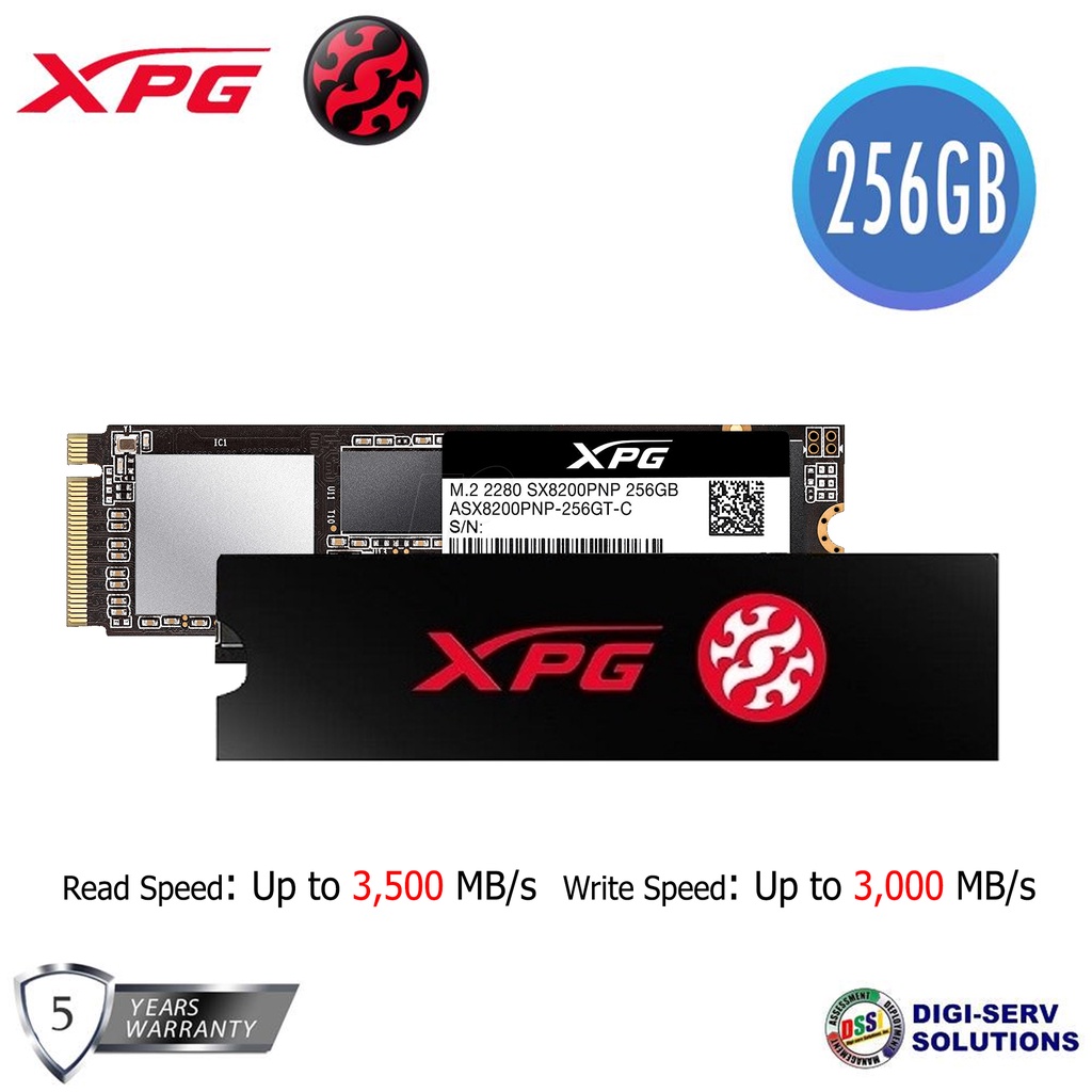 Adata XPG SX8200 256GB PRO PCIe GEN3X4 M.2 2280 SSD w/ Cool XPG ...