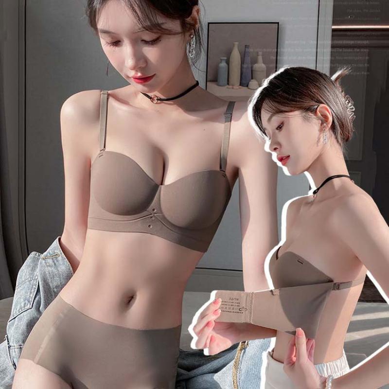 Women Half-Cup Bra Small Breasts Gathered Push Up No Steel Ring Strapless  Sexy Lingerie Tube Top Seamless Breathable Underwear