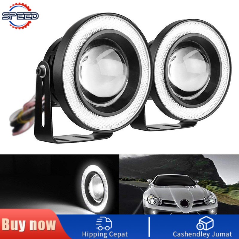thumbnail interactive-video image 1 of 2.5 Inch COB LED Fog Light With Ice Blue Angel Eyes Halo Ring - Universal Fit 1 of 3